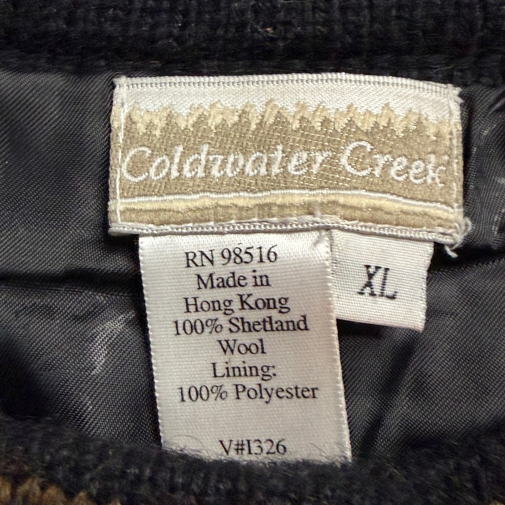 Coldwater Creek Floral Shetland Wool Lined Cardigan Sweater XL Red Black V#I326 - Picture 2 of 10
